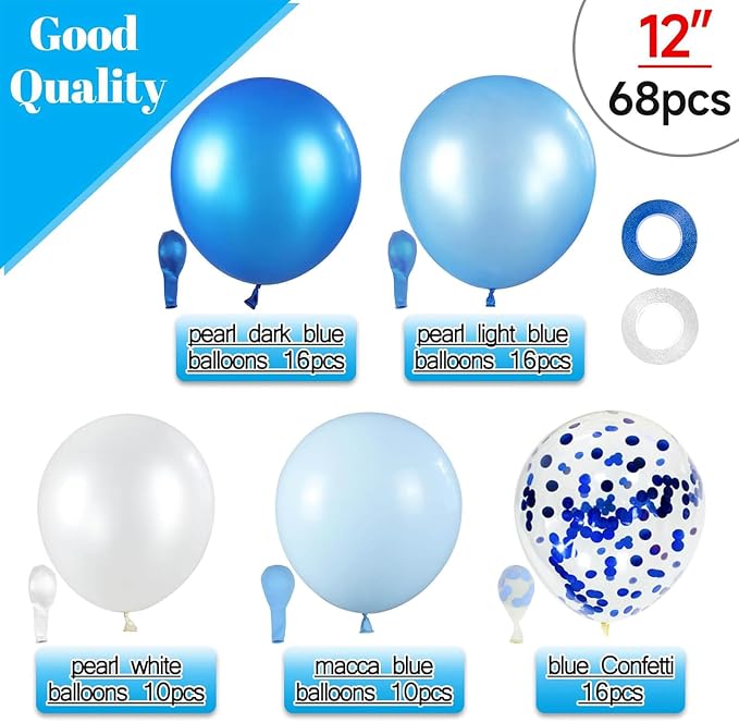 68Pcs Blue and White Balloons Kit 12 Inch, Baby Shower, Graduation Decorations - Image 2
