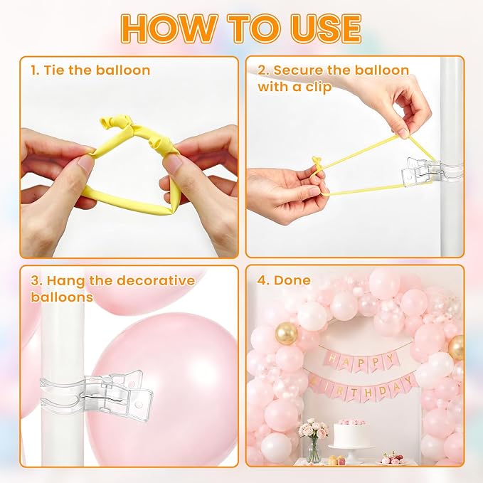 Balloon Arch Clips, with 100 Long Balloons, 3.5 Inch Clear | Plastic Spring - Image 4