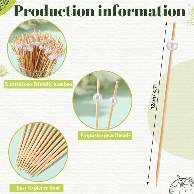Reallnaive 300 Pcs Cocktail Pick Pearl Fancy Toothpick - Image 3