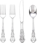 40PSC Silver Plastic Cutlery - Vintage Silver Disposable Silverware - Heavyweight Plastic Utensils with 20 Forks, 10Knives, 10 Spoons For Catering, Parties, Dinners and Weddings