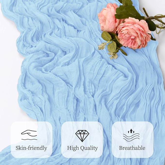 6 Pack Baby Blue Cheesecloth Table Runner 17x108 Inch Semi Sheer Boho Gauze - Image 4