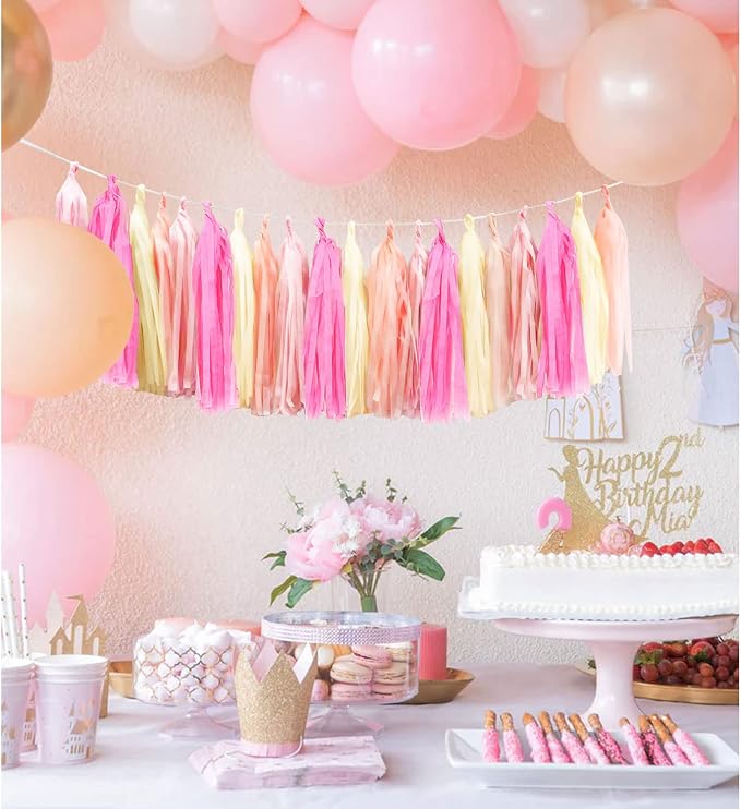 Pink Tassel Garland 20 Pcs, Tissue Paper Tassels Garland Banner - Image 4