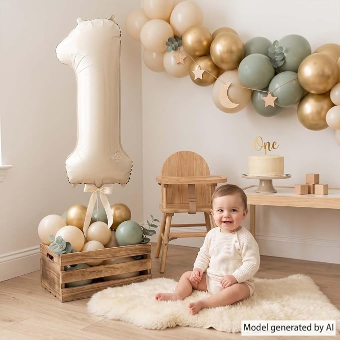 Cream Number 1 Balloon 40 Inch Foil Numeral - Image 2