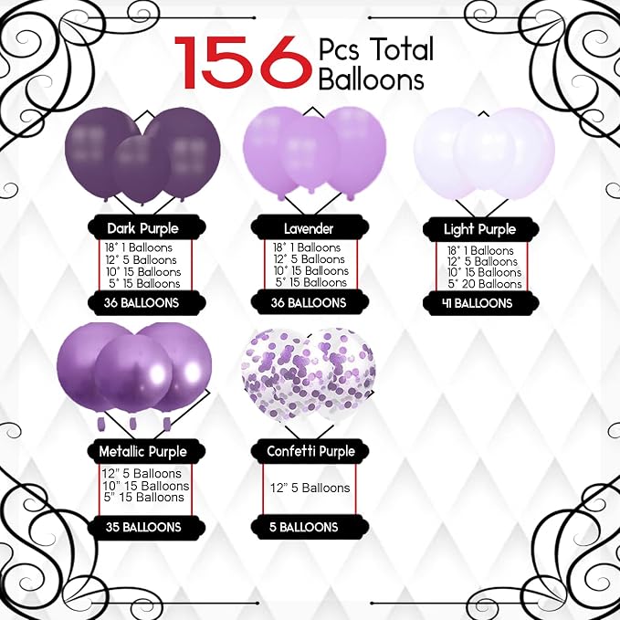 Archloon 156pcs Purple Balloon Garland Arch Kit, Different Sizes 18 12 10 5 - Image 2