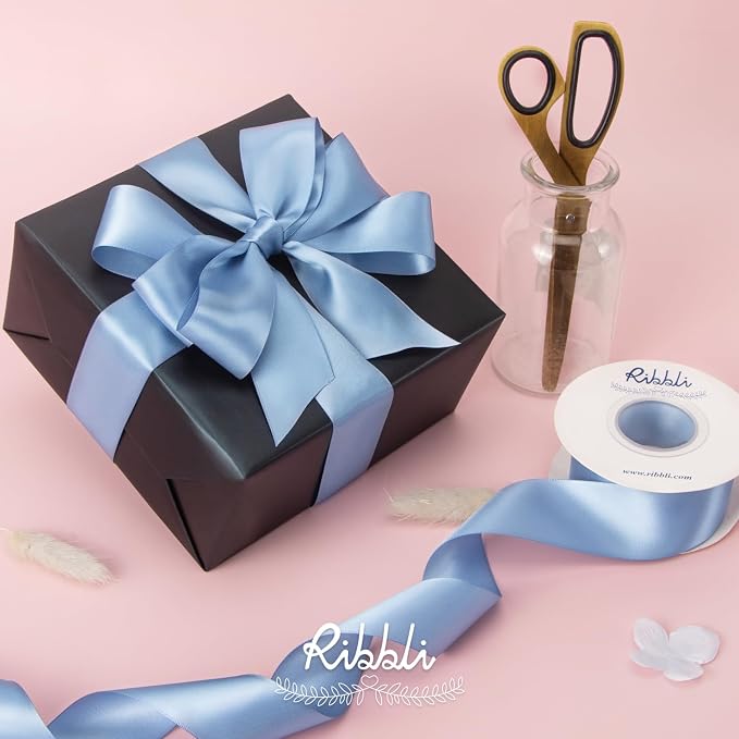 Ribbli Dusty Blue Satin Ribbon, Double Faced Satin 1-1/2 inch x Continuous 25 - Image 2