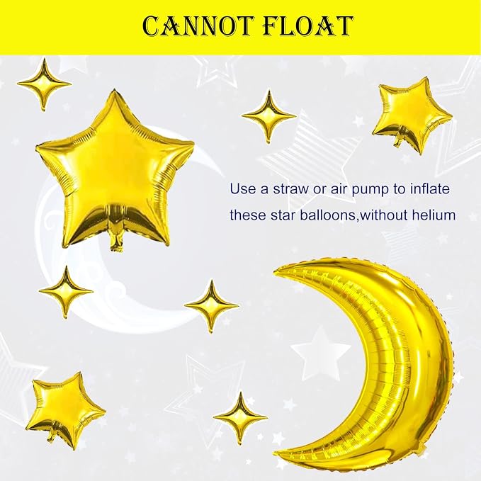 Moon and Star Balloons Gold, Star Foil Balloons Four Pointed Star Balloon | - Image 3