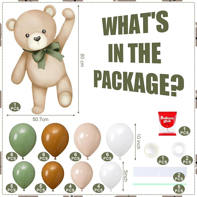 43 Pcs Sage Green Bear Baby Shower Decorations 31 Bears Cardboard Cutout Stand - Image 3