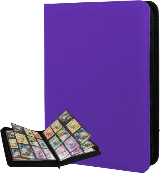Trading Card Binder 9 Pocket with Zipper, Fvxldcz PU Cover Card Collection Binder 540 Cards Sleek Side-Loading Card Album, Sturdy Card Collection Folder for TCG, MTG, Yugioh, Sport Cards (Purple)