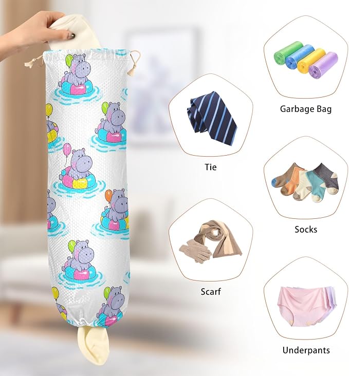 Plastic Bag Holder Grocery Bags Organizer Dispenser Storage Hippopotamus Balloon - Image 4