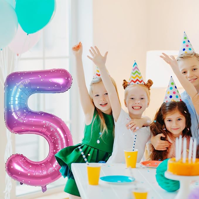 Gradient Blue Pink 2 Balloons, 40 Inch Giant Helium Foil Number 0-9 Rainbow 2th - Image 5