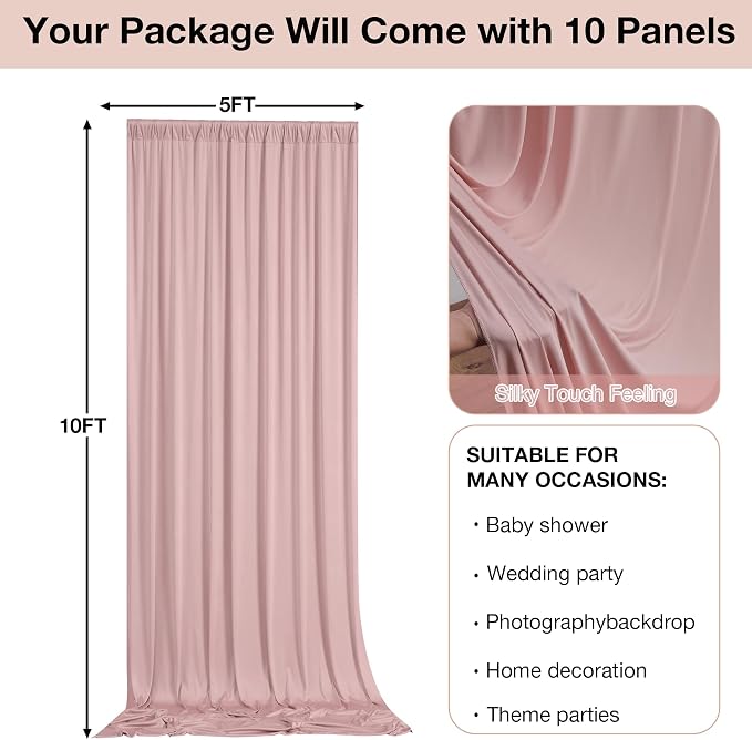 50ftx10ft Wrinkle Free Dusty Pink Backdrop Curtains - Image 5