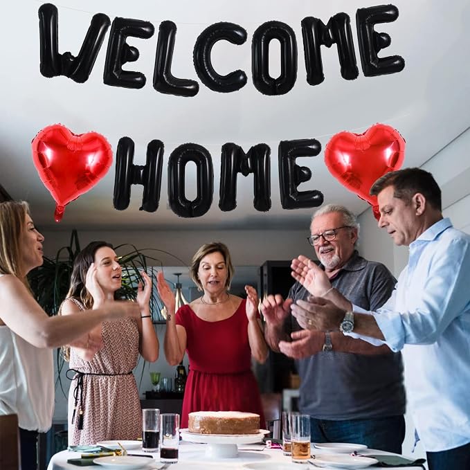 TONIFUL 16 Inch Black WELCOME HOME Foil Letter Balloons Banner Decorations | - Image 5