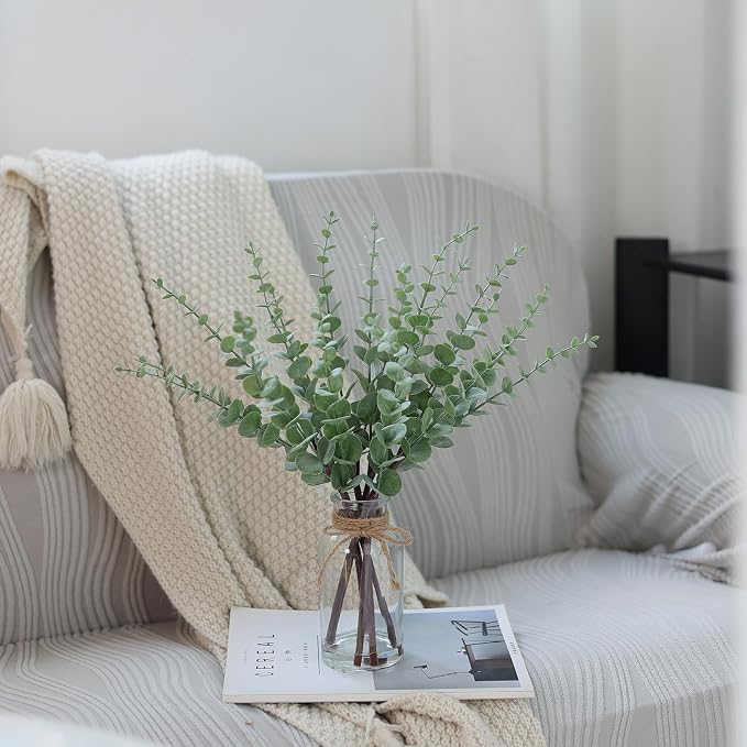 17.5" Artificial Eucalyptus Stems in Glass Vase - Image 5