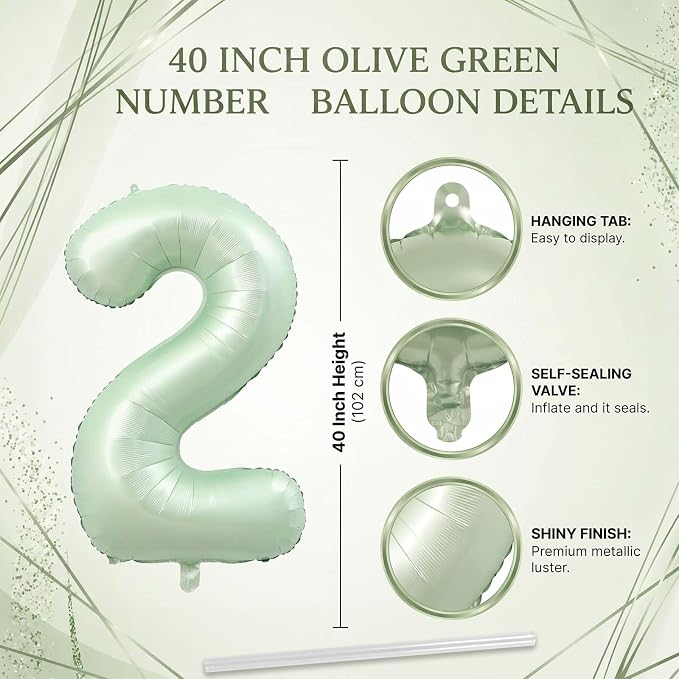 Olive Green Number 12 Balloon 40 Inch, Floral Backdrop - Image 4