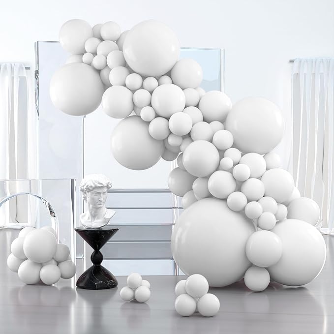 PartyWoo White Balloons 127pcs Matte White Latex Balloons Different Sizes | 36 by PartyWoo