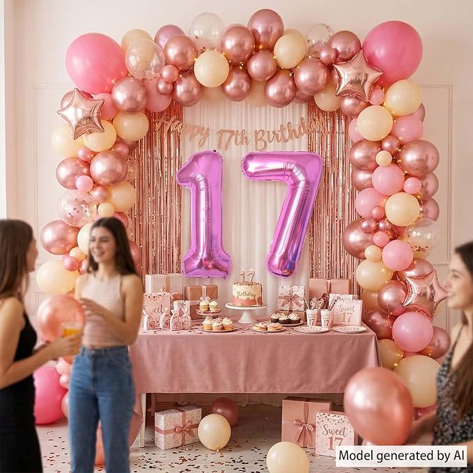 Pink Number 17 Balloon 40 Inch, Sleek Foil Numeral - Image 3