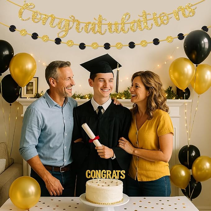 Graduation Decorations 2026 – Gold Congratulations Graduate Banner, Pre-Strung - Image 2
