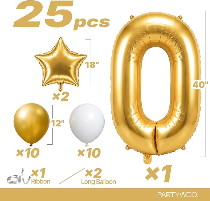 PartyWoo Number Balloons 40 Inch Gold Number 0 Kit 25pcs - Image 2