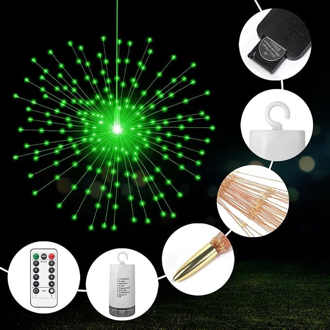 PXBNIUYA 2 Pack Starburst Sphere Lights, 200 LLED Firework Lights, 8 Modes - Image 2