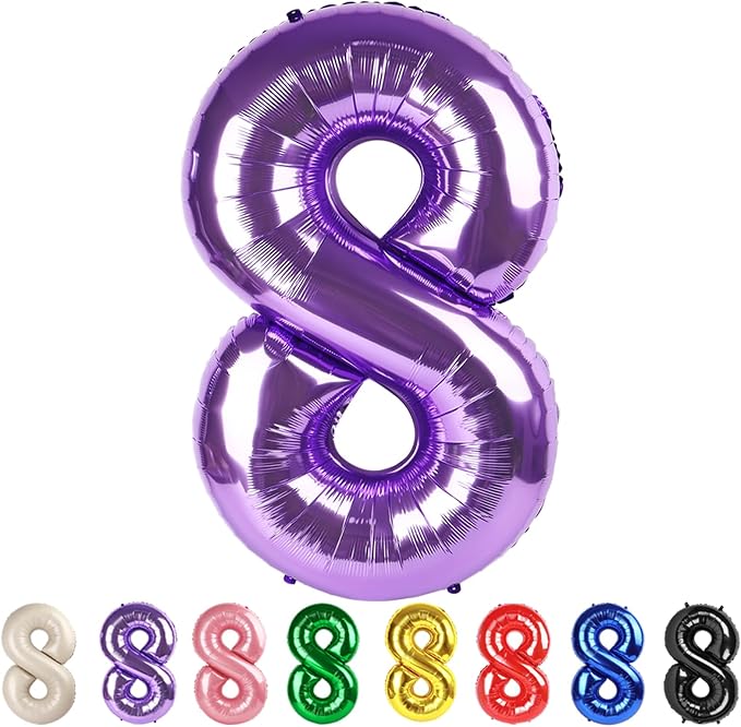 8 Balloon Numbers Party Decorations, 40In Purple Balloons by Mluchee