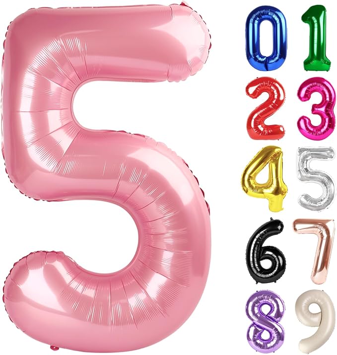 5 Balloon - Pastel Pink Birthday Number Balloons, 40 Inch Decorations | Pastel by ALPHADELTAPI
