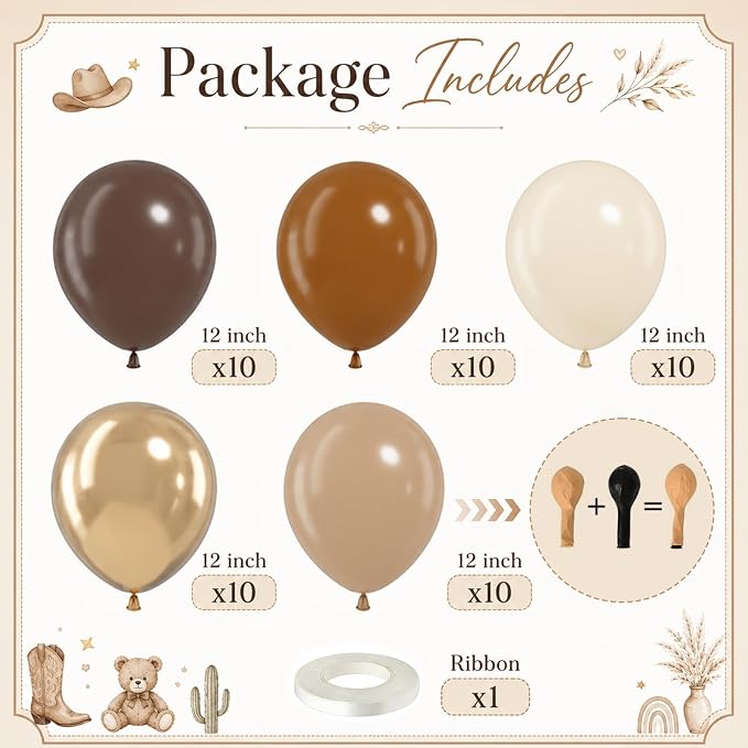 Brown Balloons 50pcs, 12inch Double Stuffed Dark Coffee Brown Tan Beige Sand - Image 2
