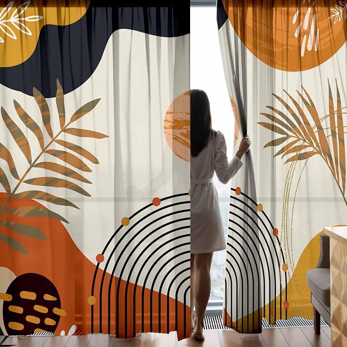 Boho Mid Century Abstract Leaves Curtains 52X84Inch Rainbow Living Room Curtain - Image 6