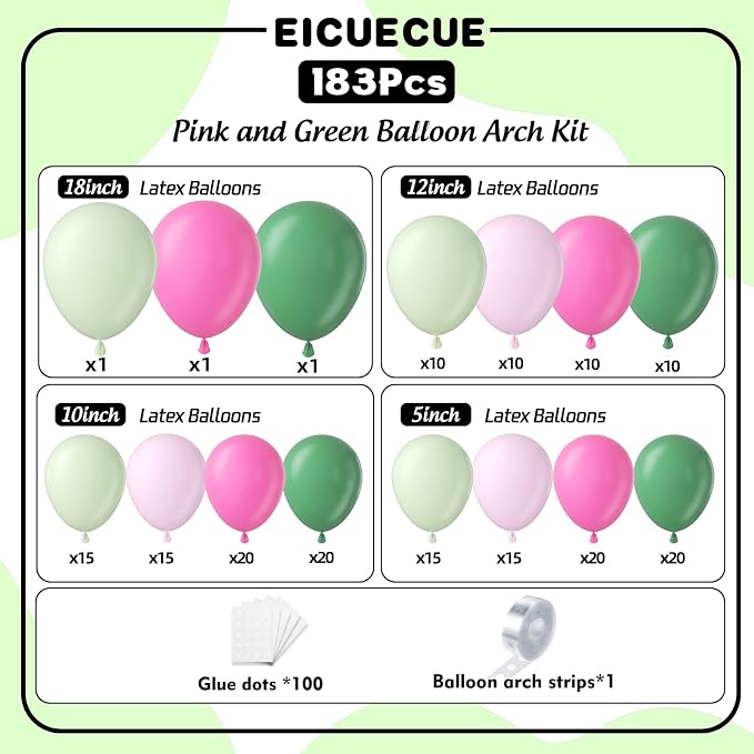 Pink and Green Balloons Garland Arch Kit 183Pcs - Image 2