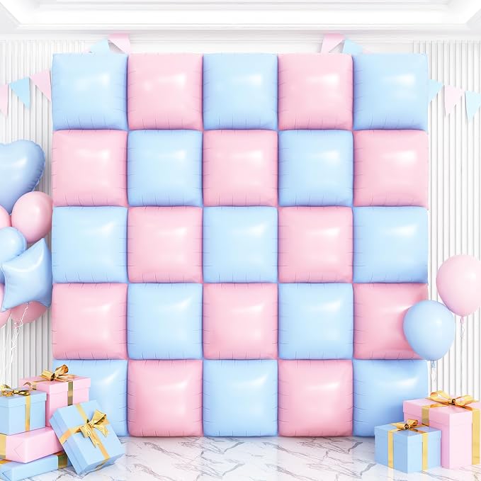 Matte Blue and Pink Balloons Wall Tunnel Backdrop Double Sided Chrome Balloon by OTLGEUA