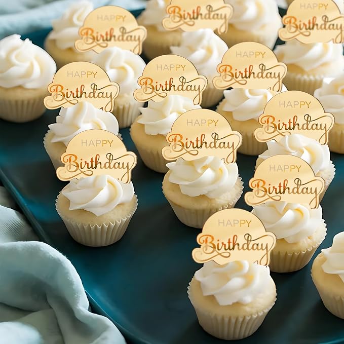 20pcs Gold Birthday Cupcake Toppers Acrylic Cake Picks - Image 7