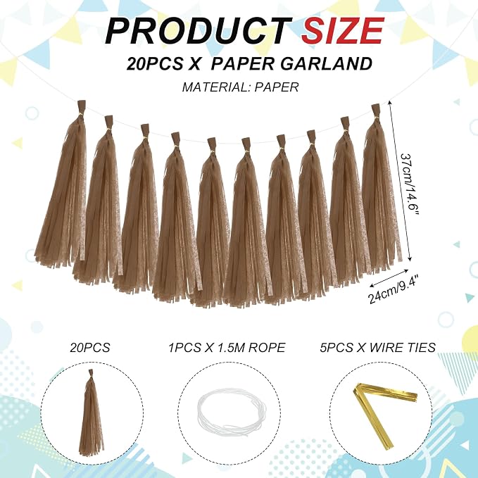 MECCANIXITY 20Pcs Tassel Garland Banner Tissue Paper - Image 2