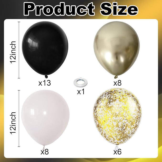 Black White Gold Balloons, 12 Inch 35PCS Black and White Balloon - Image 2