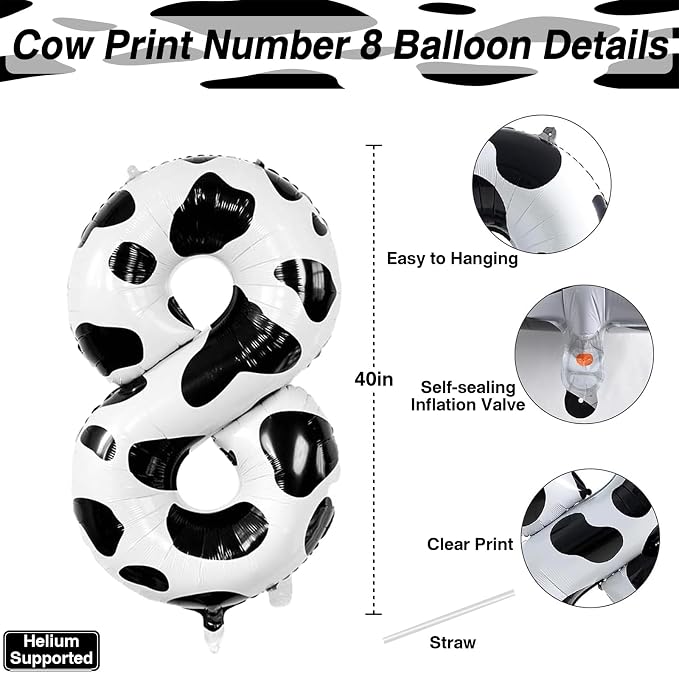 40 Inch Cow Print Number 18 Balloon Set, Giant Black & White Cowhide Foil Mylar - Image 4