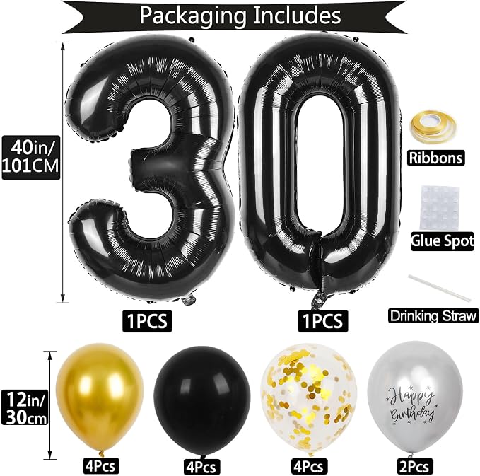 30th Birthday Decorations for Him, 40 inch 30 Balloon Numbers - Image 2