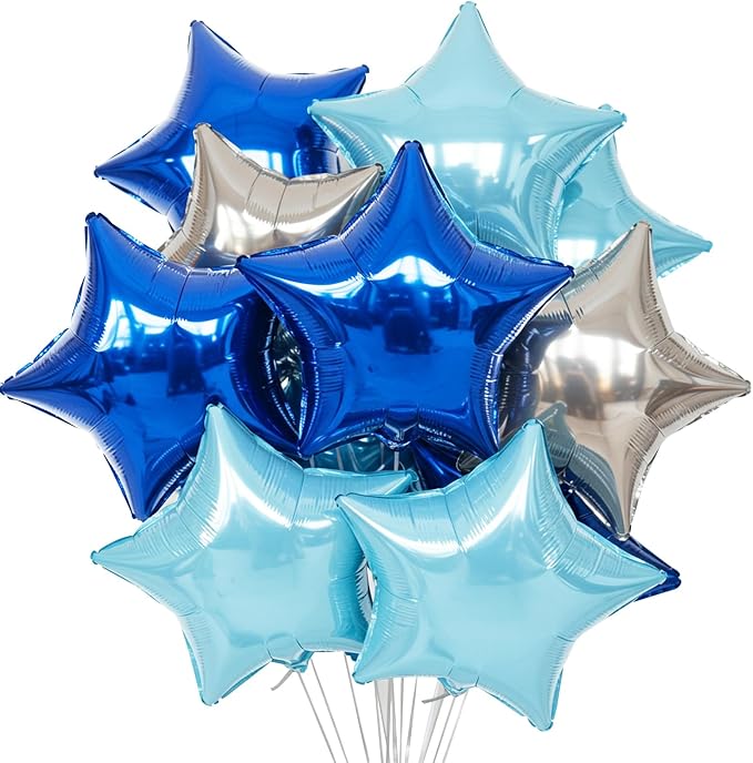 TONIFUL 15 Pcs Star Balloons 18 Inch Large Blue Silver Foil Balloons | Helium by TONIFUL