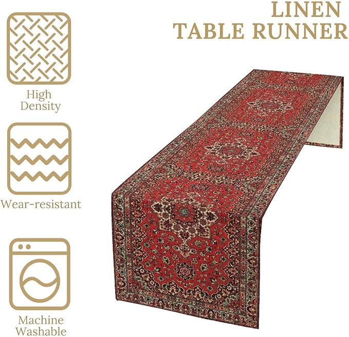 Vintage Boho Red Table Runner,Elegant Mid Century for Home Farmhouse Kitchen Table Dining Coffee Room Garden Party Wedding Decor 13x90in