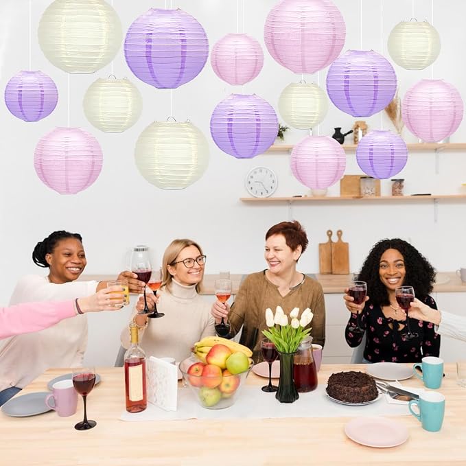 15 Pcs Pink Purple White Paper Lanterns, baby showers, bridal showers, weddings - Image 6