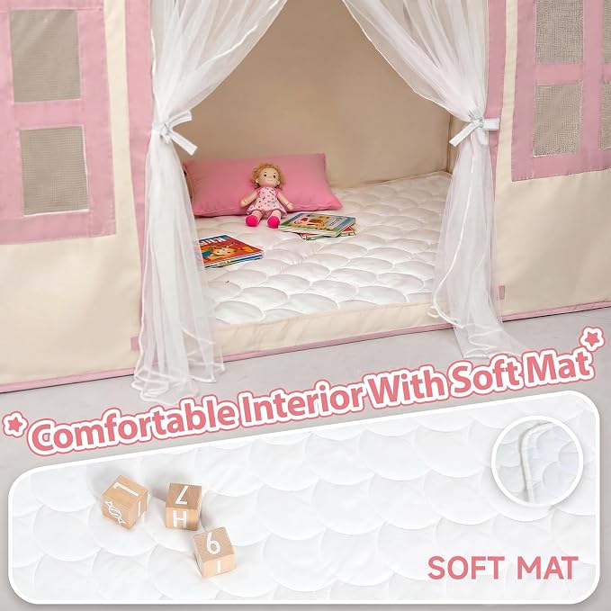 Kids Play Tent Indoor: with Mat, Tassel Garland - Image 6