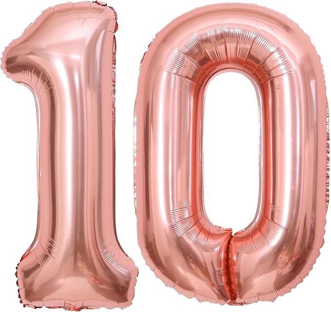 Rose Gold 10 Number Balloons, 40 Inch Big Giant Jumbo 10 Balloon Numbers Rose by BBPOOL