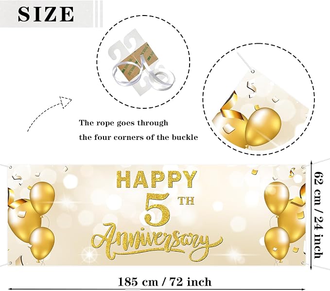 Large Happy 5th Anniversary Banner Five Themed Garden Backdrop Banner Company - Image 2