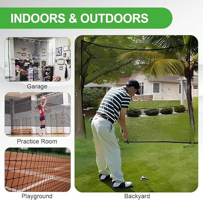 Golf Practice Net, 12X12ft /12X15ft/12X20ft Golf Hitting Hanging Kit, Sports Practice Barrier Net for Backyard and Garage, Indoor/Outdoor DIY Sports Netting for Baseball, Hockey, Soccer