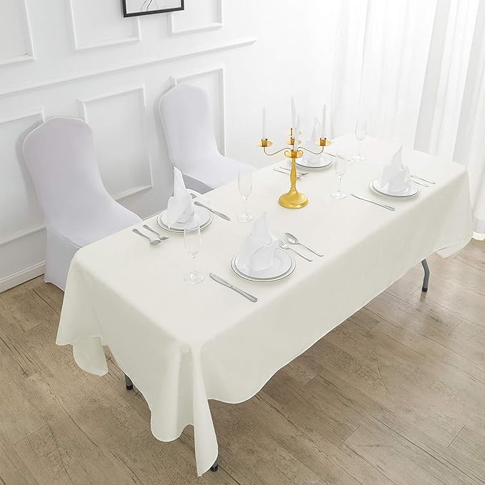 Rectangle Tablecloth 60x120 inch Washable Polyester Fabric Table Cloth for Wedding Party Dining Banquet Decoration（12 Pack 60x120, Ivory）
