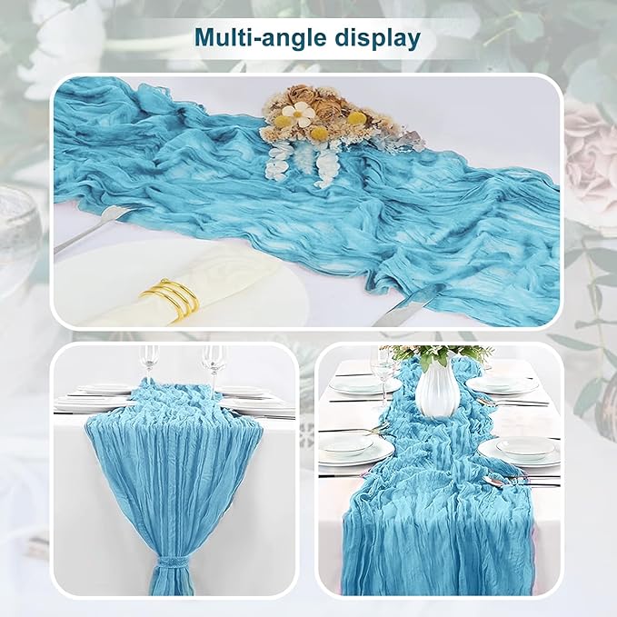10 Pack Baby Blue Cheesecloth Table Runner 35x120 Inch 10Ft Rustic Gauze Cheese Cloth Table Runner Sheer Cheesecloth Table Runners for Wedding Party Bridal Shower Decoration