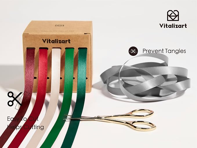 Vitalizart Green & Red Ribbons for Crafts 3/8" x 50Yds Double-Faced Satin Ribbon - Image 5
