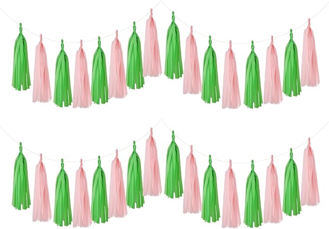 Mefuny 20PCS Pink and Green Paper Decorations Tissue Paper Tassel Garland DIY - Image 3