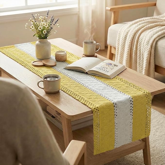Artoid Mode Yellow Farmhouse Woven Table Runner 12x60 Inch | Holiday Rustic - Image 5