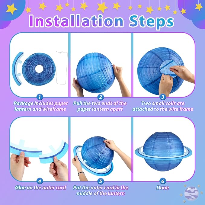 8 PCS Planet Paper Lanterns, 12 Inch Outer Space Party Decorations, Solar - Image 4