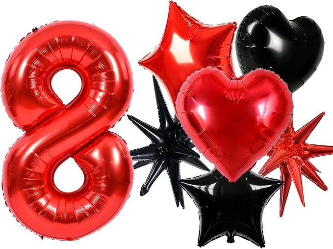 TONIFUL 8th Birthday Balloons Kit 40 Inch Red Large Number 8 Foil Balloon | by TONIFUL