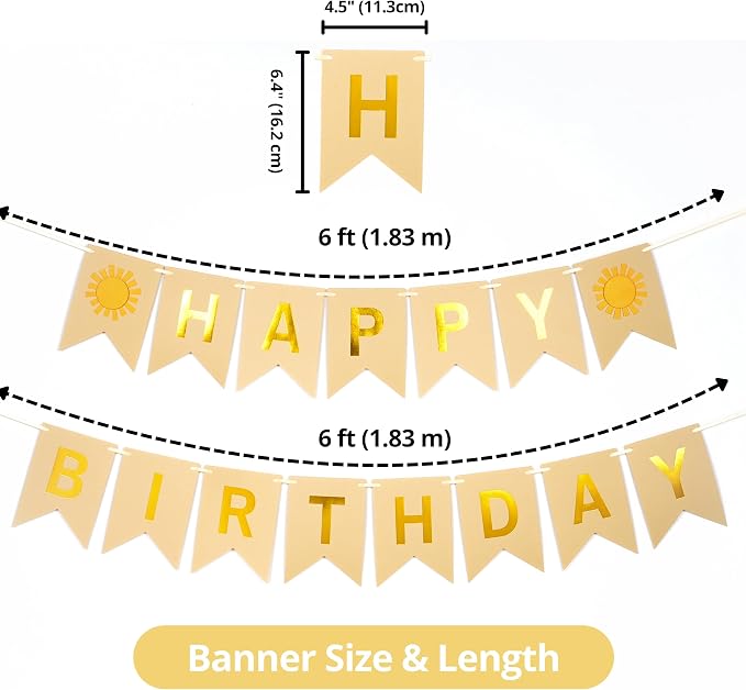 Sunshine Birthday Banner, Pre-Strung Yellow and Gold Design - Image 3