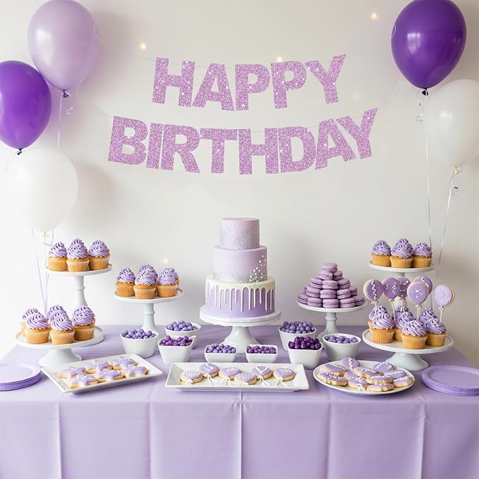 BEISHIDA Pre-Strung Light Purple Happy Birthday Banner Party Sign Decor | - Image 5